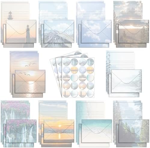 TaoBary 160 Pcs Scenic Nature Stationery Paper and Envelopes Set