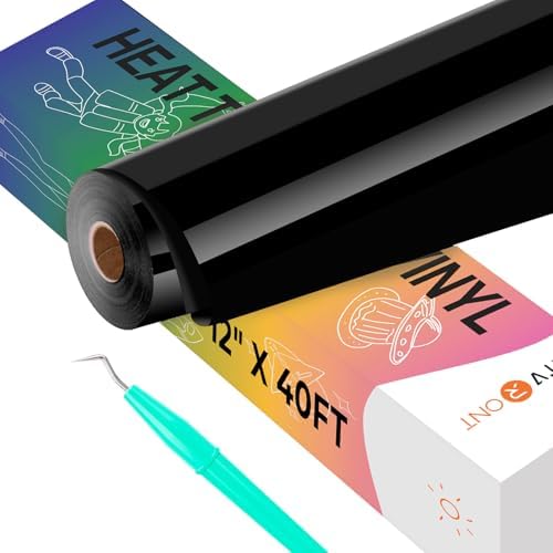 HTVRONT Black Iron on Vinyl - 12" X 40FT Black HTV Heat Transfer Vinyl