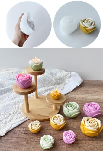 Konrisa 3 Size Rose Candle Making Molds, Flower Resin Molds, Silicone Molds for Epoxy Resin Craft,Candle Making, Cake Molds