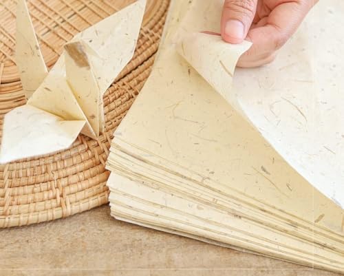Vintage A5 50 Sheets Natural Fiber Banana Bark Mulberry Paper Sheets Art Tissue Washi Paper Design Craft Art Origami Suppliers Card Making 8.3" x 5.8". (Banana Bark Ivory, A5)