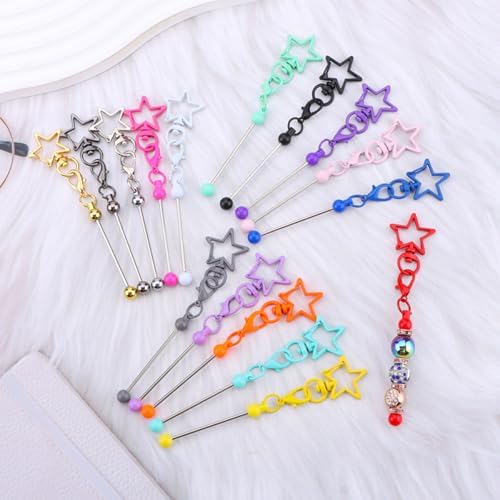 Beadable Keychain Colorful Heart/Triangle Shaped Blank Bar with Snap Hook for DIY Craft Making Kit