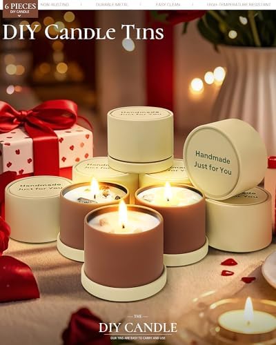 Quikobo 6 Pack 4oz Yellow Candle Tins with Lids - Durable Matte Tinplate Containers for DIY Candle Making and Multi-Purpose Storage