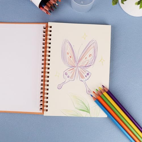 DSTELIN 1 Pack Spiral Bound Sketchbooks (100 GSM Sketch Paper), 50 Sheets per Pack, 7.5" x 5.1" Sketchbook with Yellow Hard Cover for Painting, Drawing and Sketching