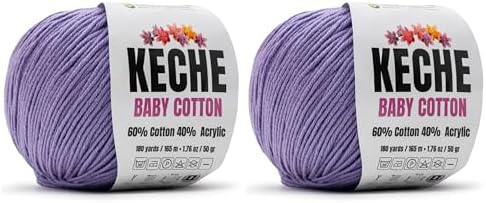 Keche Baby Cotton, 60% Cotton 40% Acrylic Yarn, Soft Cotton Yarn for Crochet and Knitting, Amigurumi Yarn 4 Skeins/Balls [1.76 Oz (50g) / 180 Yrds (165m)] x 2 Lilac