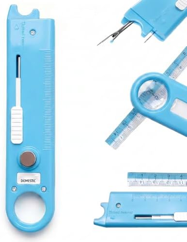 Quick Automatic Needle Threader for Sewing Machine, 4 in 1 Multitool with Built-in Ruler and Magnifier, Magnetic Seam Guide, Quilting Sewing Tools (Blue)