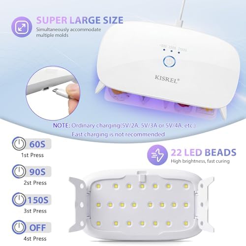 KISREL 200g UV Resin Kit with Light - Big 22 LED Beads Fast Curing Large UV Lamp, Anti-Sticky Crystal Clear Hard Resina Starter Kit for Beginners, Jewelry, Crafts DIY