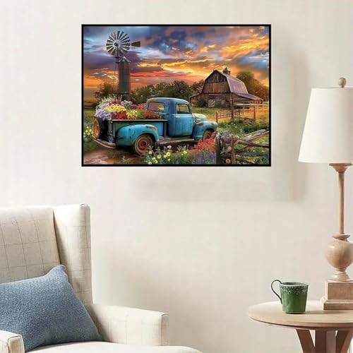 Diamond Art Kits for Adults, 5D Fall Truck Farmhouse Diamond Painting Kit