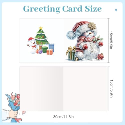 antor 6 Pack Diamond Art Christmas Cards with Envelopes, Special Shaped Rhinestone DIY Diamond Painting Greeting Card Kit, Snowman Design for Adults Holiday Craft Gift