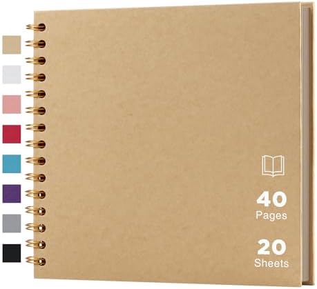 potricher 8 x 8 Inch DIY Scrapbook Album 40 Pages with Kraft Paper, Yellow | Thick Kraft Paper Scrap Book Photo Albums, Memory Book for Wedding, Anniversary, Baby, Family, Travel, DIY Projects