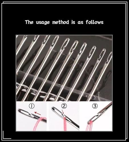 30 Pack Non Threading Sewing Needle Side Opening Sewing Needle with Wooden Needle Case+Square Storage Box+Black/White Threads Used for Sewing Clothes, Embroidery, etc(6 Mixed Sizes)