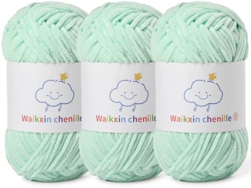 Skinny Chenille Yarn for Crocheting, 3 Pack of 1.75 oz/109 yds Amigurumi Yarn&Baby Yarn for Crocheting Soft, Fluffy Fingering Weight Velvet Yarn for DIY Crafts&Baby Blankets.(3 Aqua Green)