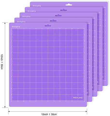 REALIKE StrongGrip Cutting Mat Compatible with Cricut Maker 3/Maker 4/Maker/Explore 3/4/Air 2/Air/One (12x12 Inch 5 Mats), Purple Strong Grip Adhesive Sticky Cutting Mats for Crafts