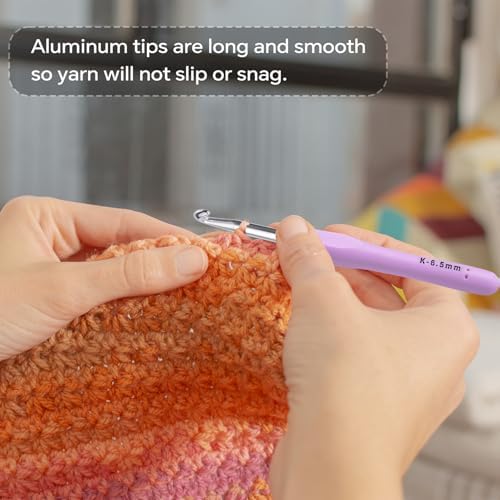 6.5mm Crochet Hook, Ergonomic Crochet Hooks with Soft Rubber Handle and Smooth Glide Head - Lightweight Aluminum Needles for Beginners, Arthritis, Yarn Projects, Long Crafting Sessions (6.5 mm)