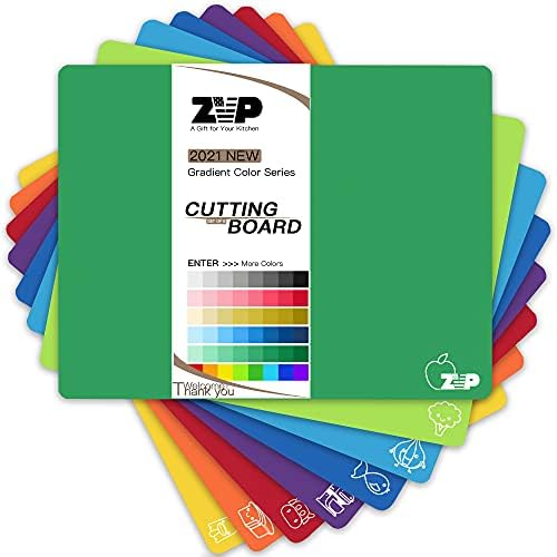 ZVP Plastic Cutting Boards for Kitchen, Flexible Cutting Mats, Colorful Chopping Boards with Food Icon, Non-Slip, Non Porous, BPA Free, Dishwasher Safe Rainbow