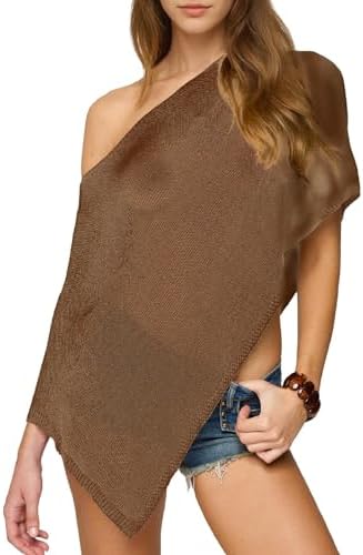 Women Knit Poncho Top Sheer Crochet Shawl Cover Up