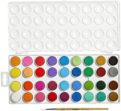 KINGART 511-36 W/Brush, Set of 36 Watercolor Paint Set, Assorted 36 Piece