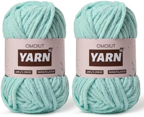 2 Packs Plush Chenille Chunky Crochet Yarn - Baby Yarn for Crocheting Soft - Velvet Yarns Knitting for Blankets Crafts - Fluffy Amigurumi Yarns 100g/131yds (2 Aqua Green)