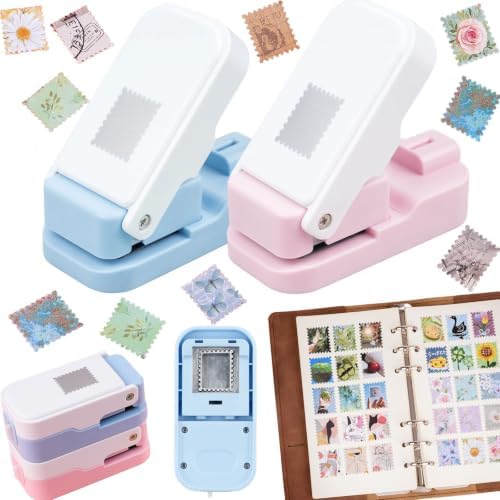 CYFUN DESIGN 2 Pcs Stamp Punch, 1x0.8 inch Postage Stamps Punch, Stamp Cutter, Stamps Shaped Paper Punches, Craft Cutter Hole Puncher for Scrapbooking Journaling Card Making Junk Journal Supplies