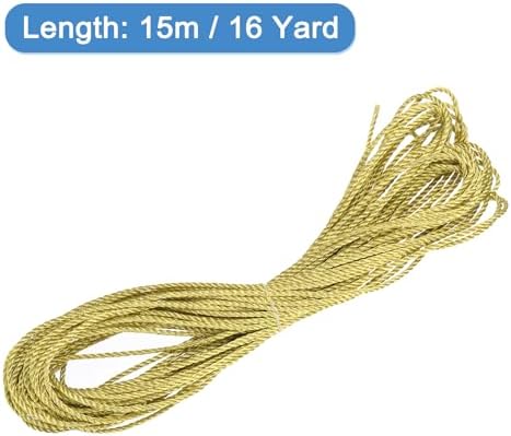 MECCANIXITY Twisted Cord Trim, 16 Yard 2mm 3-Ply Twine Braided Rope Shiny Thread String for Craft Gift Bag Curtain Christmas Decor, Gold-15m