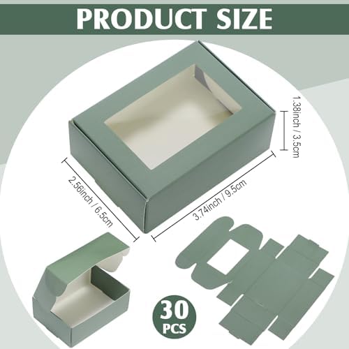 Zonon 30 Pcs Mini Kraft Soap Boxes with Window Homemade,Sage Green