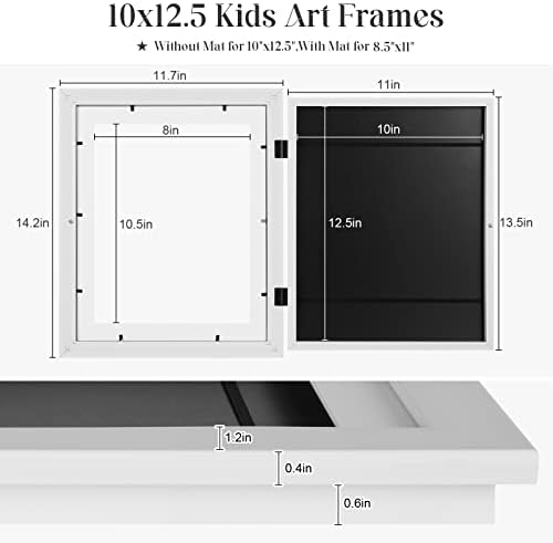 [2-Pack] Kids Art Frames, 10x12.5 Front Opening Kids Artwork Frames Changeable, White Artwork Display Storage Frame for Wall, Holds 50 Pcs, for 3D Picture, Crafts, Children Drawing, Hanging Art,