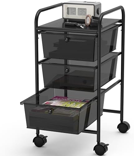Simple Houseware 3 Drawers Rolling Utility Cart Art Craft Organizer, Black