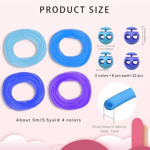 GeryVtee Cord Lock Kit Knitting Stitches Holder Barber Cord Stitch Markers Knit Stiches Keeper 12 Pcs Silicone Stitch Holders & 4 Rolls Round Barber Cords for Knitting Projects (Blue Style)
