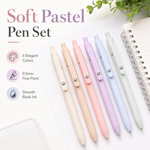 ACEES Gel Pens, 6 Pcs Retractable Quick Dry Black Ink Pen, 0.5mm Fine Point