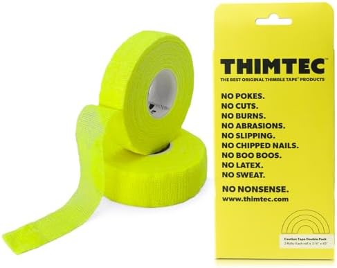 THIMTEC - The Original Thimble Tape for Hand Sewing - Fully Adjustable Nail & Finger Protector - A Smarter Alternative to Classic Knitting Thimbles - Caution Tape, 2-Pack