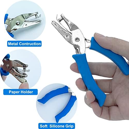 Paper Hole Puncher for Crafts, One Hole Punch with Blue Soft Grip Handle, Small Hole Punch for Kids and Adults, Handheld Circle Punch for Paper Crafts in Home, Office, Classroom 3 Pack