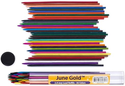 June Gold 36 Colored 2.0 mm Mechanical Pencils/w 36 Refills & 2 Sharpeners