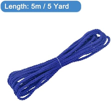 MECCANIXITY Twisted Cord Trim, 5 Yard 5mm 3-Ply Twine Braided Rope Shiny Thread String for Craft Gift Bag Curtain Christmas Decor, Dark Blue - 5m