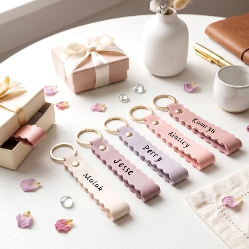 Scalloped PU Leather Keychain Blanks Laser Engraving