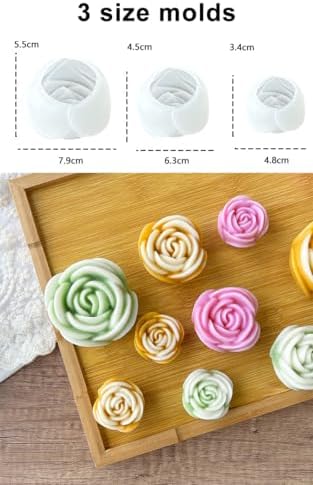Konrisa 3 Size Rose Candle Making Molds, Flower Resin Molds, Silicone Molds for Epoxy Resin Craft,Candle Making, Cake Molds