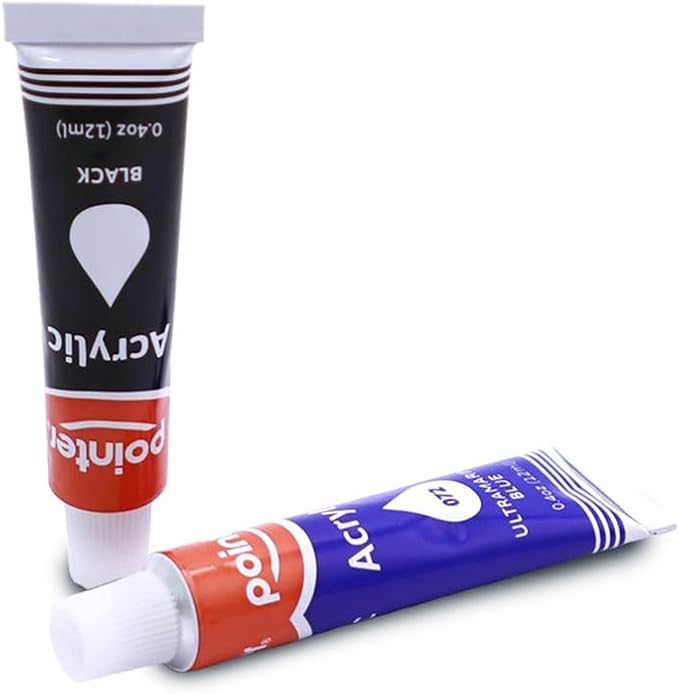Pointer Art PRO Acrylic Paint Set – 12 Colors in 0.4oz (12ml) Tubes – Smooth & Creamy Texture – Ideal for Canvas, Paper, Cardboard, and Crafts