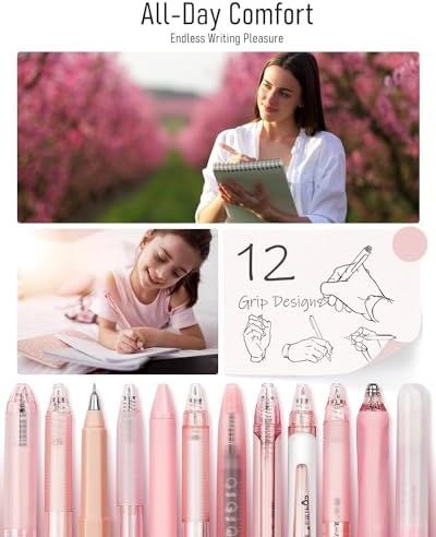 Four Candies Cute Pink Pens, Black Gel Ink, Rose - 12ct, 0.5mm Fine Point