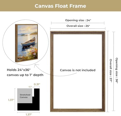 Venusmiles Canvas Frame 24x36 Frame for Canvas Painting Floating for 1" Deep, Floater for Canvas Artist Panel Oil Painting Wall Art Décor, Vertical or Horizontal Picture Wall Decor, Natural