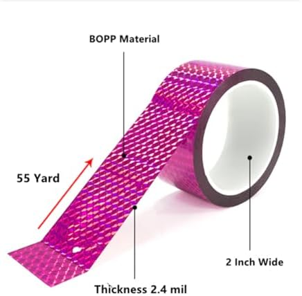 Self-Adhesive Holographic Reflective Tape Prism Tape Holographic Reflective Tape for Keep Birds Away, Craft Projects, DIY Art, Home, Daily Use (Pink, 2 Inch x 55 Yard)