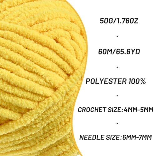 2 Packs Plush Chenille Chunky Crochet Yarn - Baby Yarn for Crocheting Soft - Velvet Yarns Knitting for Blankets Crafts - Fluffy Amigurumi Yarns 100g/131yds (2 Golden Yellow)