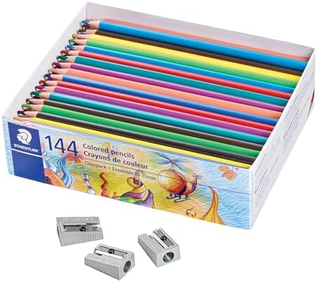 Staedtler Colored Pencils, Triangular Barrel, Classpack 144 Pencils, 12 Colors, + 3 Pencil Sharpeners