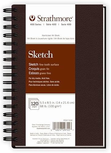 Strathmore 400 Series Sketch Paper Art Book, Matte Brown Cover, Natural White, Side Wire Binding, 60 Sheets, 5.5x8.5 inch