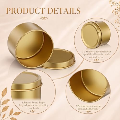 Suclain 100 Pack Candle Tins with Lids Empty Metal Containers,Gold
