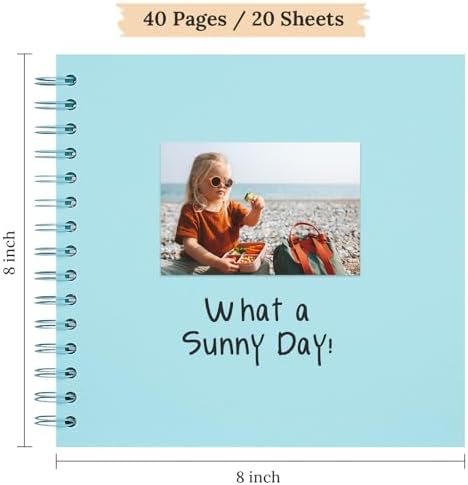 Scrapbook Photo Album 8"x8" 20 Sheets 40 Pages Hardcover Kraft Paper Blue