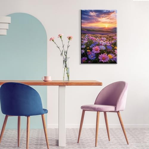 JOOZ Flowers Paint by Numbers Kit for Adults with Frame, Sunset Mountain Paint by Number with Easel, DIY Adult Paint by Number Kits on Canvas Landscape for Home Wall Decor 8 x 12 Inch