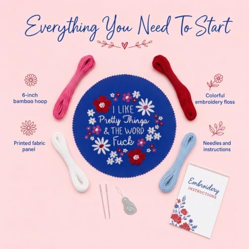 FUNATIC I Like Pretty Things and The Word Fuck Fun Embroidery Kit for Adult