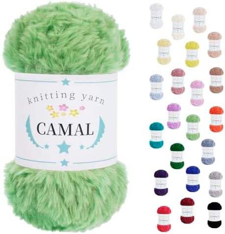 CAMAL Soft Faux Fur Yarn for Crocheting Blanket, 65 Yards Chunky Eyelash Yarn for Knitting Hats, 100 Grams Fuzzy Velvet Crochet Thread for Dolls, Earmuffs, Bags (Light Green)