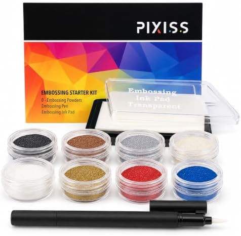 Embossing Kit, Powder, Clear Embossing Pen, Embossing Ink Pad, 8X 10ml Embossing Powders for Use with Embossing Heat Tool for Crafts