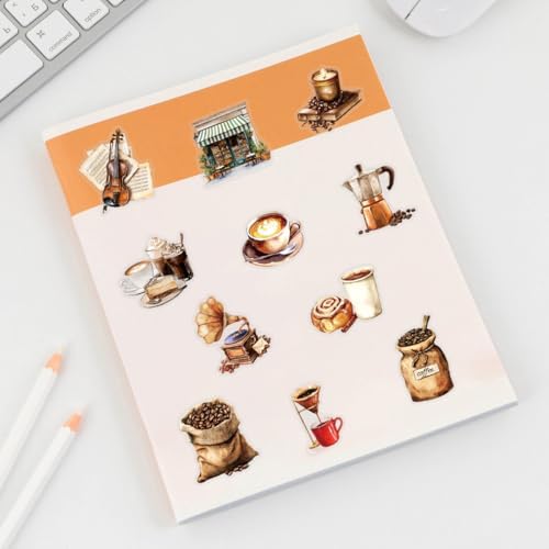 50 PCS Retro Coffee Stickers for Scrapbooking Journaling Junk Journal Scrapbook Supplies - Waterproof Transparent PET Aesthetic Decals for Resin Crafts Decorative Art Crafts (Retro-3)
