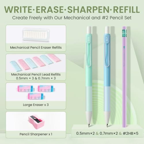 Taja Cute Pencil Case With School Supplies, 39 PCS, Stationery Set, Green