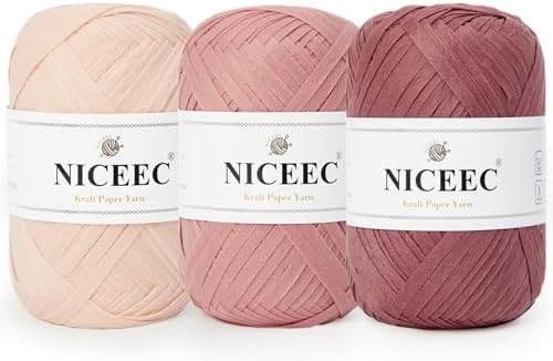 NICEEC 3 Skeins Kraft Paper Yarn 474yds/5.3oz - Pink Series